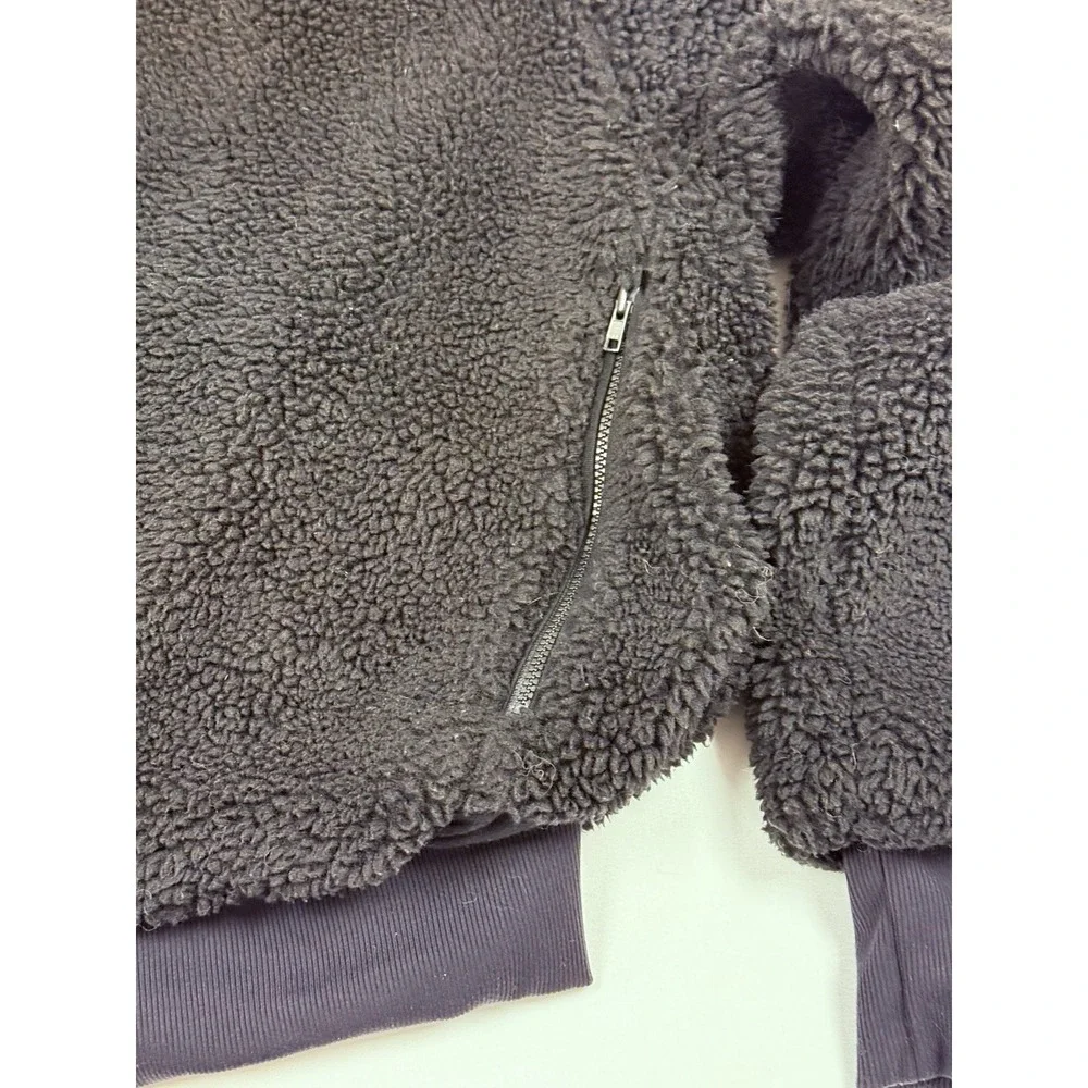 Alo Foxy Teddy Plush Sherpa Jacket Womens Medium Black Hooded Sportswear Workout - Picture 7 of 13
